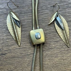 Vintage mixed metal Bolo and earrings. Unbranded pair. Adjustable bolo.